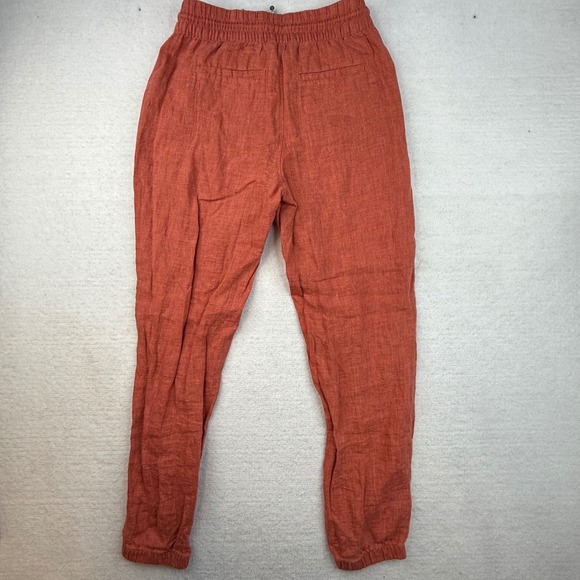 Athleta 100% Linen Joggers Rust Orange Drawstring Pants Womens Size 0 - Picture 9 of 9